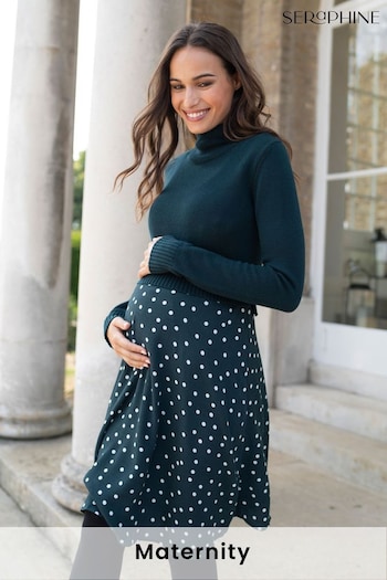 Seraphine Green Knit Topper Dress With Spot Skirt (C15431) | £75