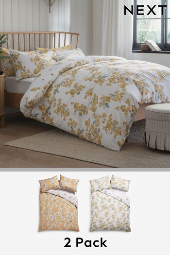 2 Pack Ochre Yellow Reversible Duvet Cover and Pillowcase Set (C15446) | £32 - £68