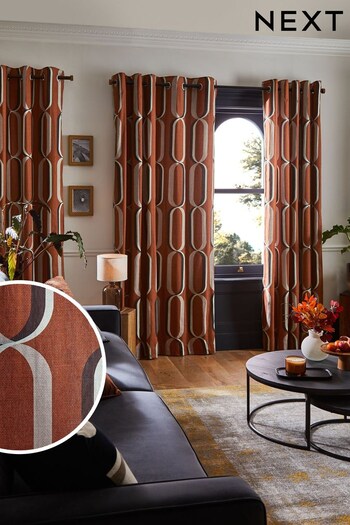 Rust Brown Overscale Geometric Eyelet Curtains (C15457) | £30 - £95