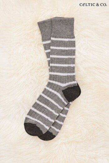 Celtic & Co Ladies Grey Merino Cotton Striped Socks (C15556) | £28
