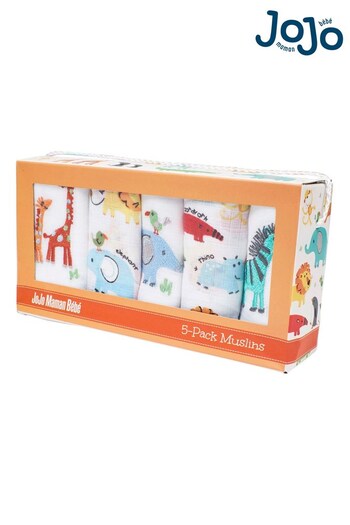 JoJo Maman Bébé 5-Pack Jungle Embroidered Muslins (C15600) | £18