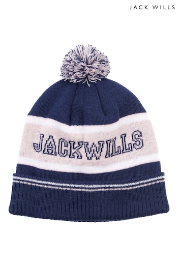 Jack Wills Navy Blue Varsity Wills Beanie (C15988) | £18