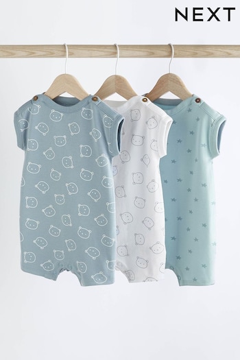 Blue/White Bear Baby Jersey Rompers 3 Pack (C16031) | £15 - £19