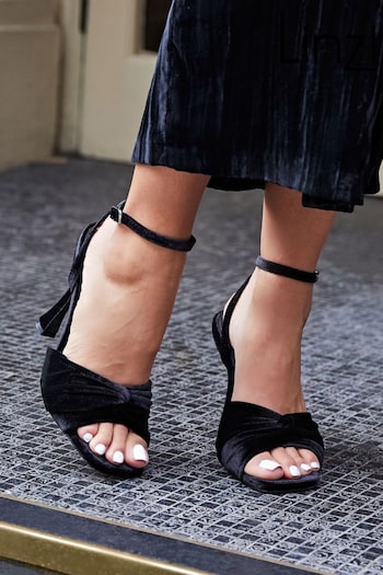 Linzi Black Emery Velvet Stiletto Heeled Sandals (C16213) | £36