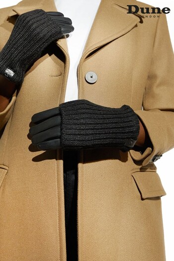 Dune London Inessa Knit Cuff Leather Black Gloves (C16454) | £50