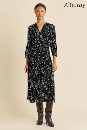 Albaray Spot Drop Waist Black Midi Dress (C16505) | £89