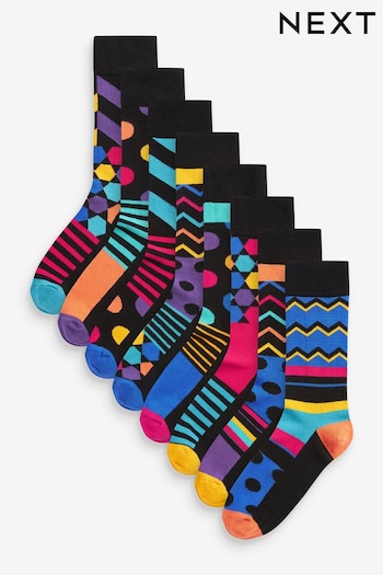 Black/Bright Geo Pattern Socks 8 Pack (C16685) | £22