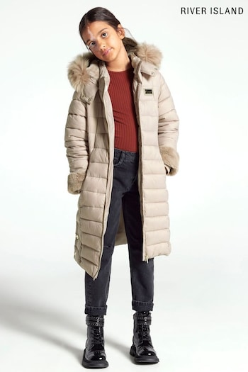 River Island Girls Natural Fur Cuff Puffer Jacket (C16832) | £65 - £85