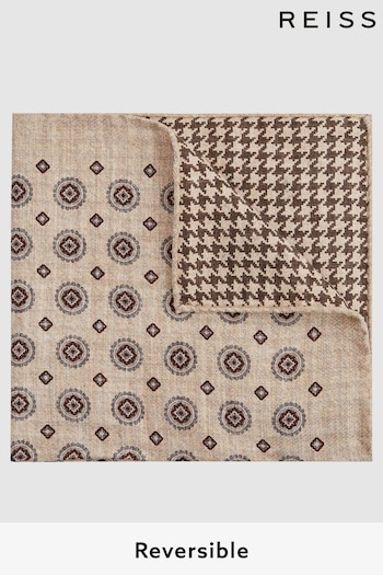 Reiss Soft Oatmeal Sonic Reversible Dogtooth Silk Pocket Square (C18200) | £38