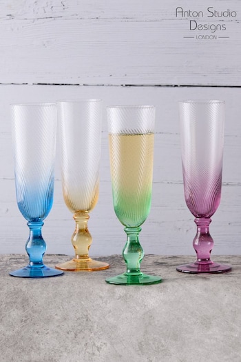 The DRH Collection Clear Clear Set of 4 Swirl Champagne Flutes (C18214) | £38