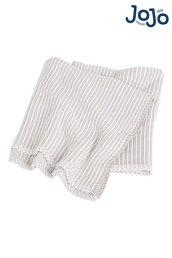 JoJo Maman Bébé Grey Knitted Stripe Shawl (C18250) | £26