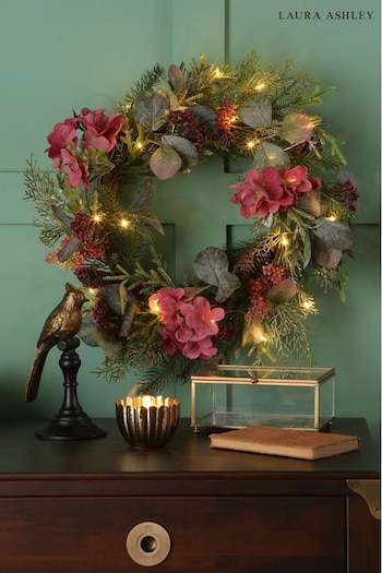 Laura Ashley Pink Flower LED Wreath (C18450) | £55