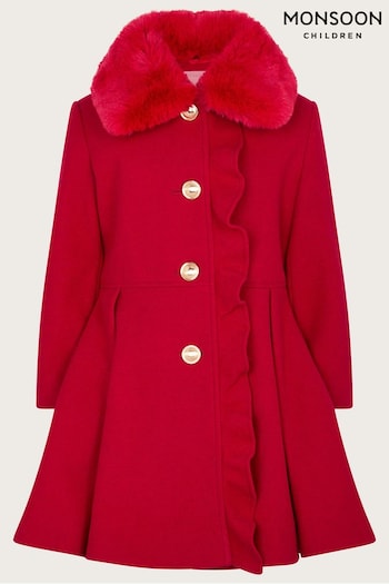 Monsoon Red Ruffle Smart Coat (C18464) | £65 - £75
