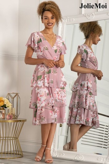Jolie Moi Pink Gabielle Tiered Midi Dress (C18615) | £89