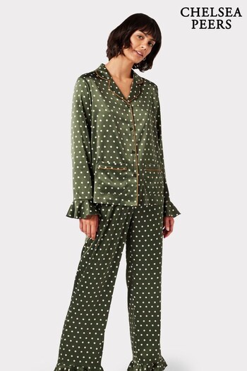 Chelsea Peers Green Recycled Fibres Polka-Dot Print Long Pyjama Set (C18725) | £55