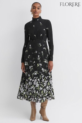 Florere Floral High Neck Midi Dress (C19055) | £198