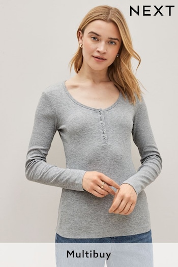 Grey Ribbed Henley Long Sleeve Top (C19064) | £14