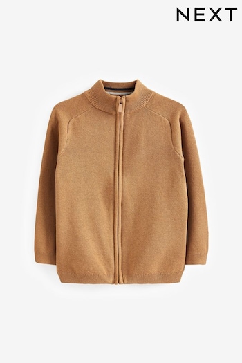 Light Brown Zip Through Knitted Cardigan (3-16yrs) (C19071) | £15 - £20