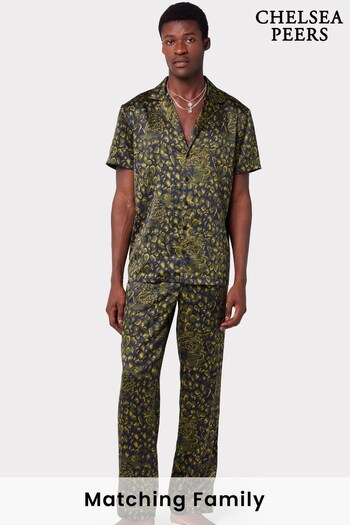 Chelsea Peers Green Satin Hidden Leopard Print Pyjama Set (C19603) | £60