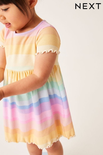 Rainbow Short Sleeve Rib Jersey Dress (3mths-7yrs) (C19829) | £7.50 - £9.50