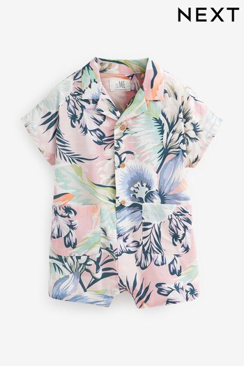 Pink Hawaiian Print Woven Baby Shirt Playsuit (0mths-2yrs) (C19854) | £13 - £15