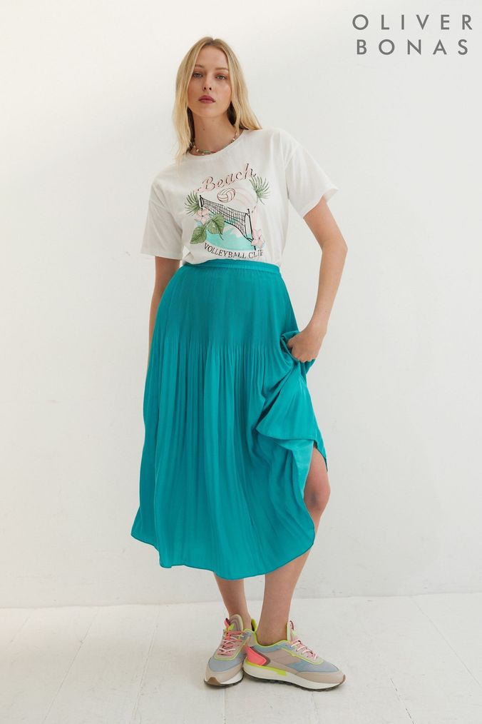 Oliver bonas blue pleated skirt discount