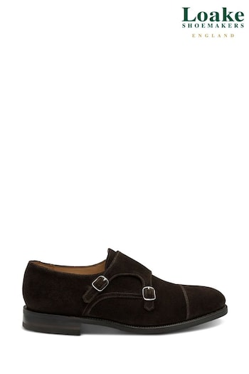 Loake Dark Chocolate Suede Monk Brown Shoes (C20023) | £250