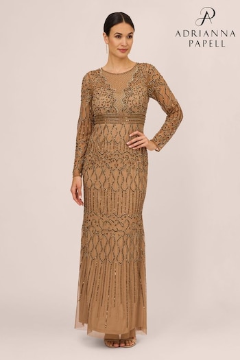 Adrianna Papell Natural Covered Bead Calvin Dress (C20093) | £349