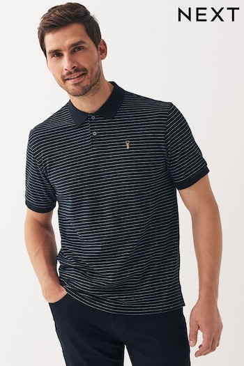 Black/Ecru Stripe Pique Polo Czarny Shirt (C20305) | £22
