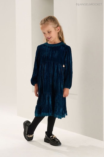 Angel & Rocket Blue Mia Crushed Velvet Lace Collar Dress (C20409) | £36 - £40
