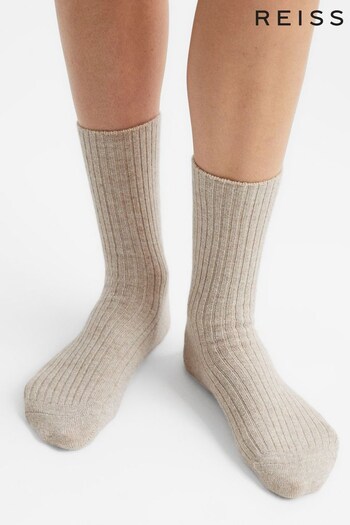 Reiss Oatmeal Chloe Ribbed Wool Cashmere Blend Socks (C20499) | £15