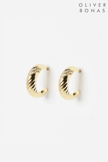 Oliver Bonas Natural Stella Twisted Cubic Zirconia Inlay Hoop Earrings (C20552) | £45
