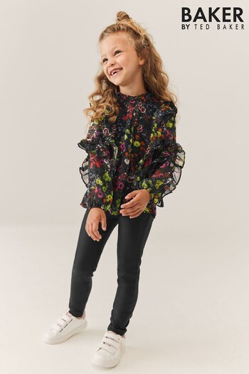Baker by Ted Baker Black Legging and Floral Chiffon Blouse Set (C21325) | £38 - £43