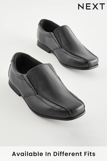 Black Wide Fit (G) School Leather Loafers (C21422) | £30 - £41