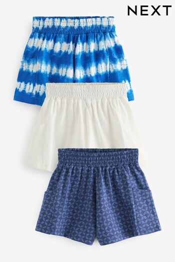 Blue/White/Woodblock/Tie Dye Soft Slub Jersey Shorts 3 Pack (3-16yrs) (C21423) | £16 - £22