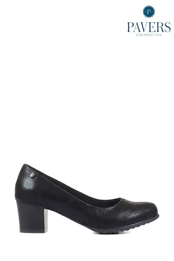 Pavers Block Heeled Black Court Shoes (C21440) | £33