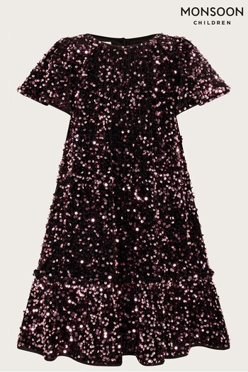 Monsoon Pink Sequin Velvet Swing Dress (C21555) | £48 - £58