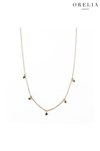 Orelia London 18K Gold Swarovski Multi Micro Drop Necklace in Emerald (C21706) | £25