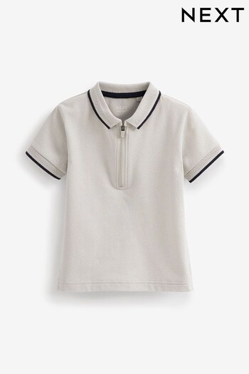 Grey Textured Short Sleeve Zip Neck Polo Shirt (3mths-7yrs) (C21986) | £9 - £11