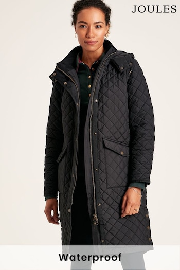 Joules Black Chatsworth Diamond Quilted Coat With Hood (C22152) | £149