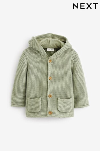 Sage Green Knitted Baby Bear Ear Hooded Cardigan (0mths-3yrs) (C22219) | £12 - £14