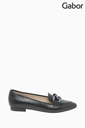 Gabor Carol Black Leather Ballerina Shoes Runner (C22369) | £95