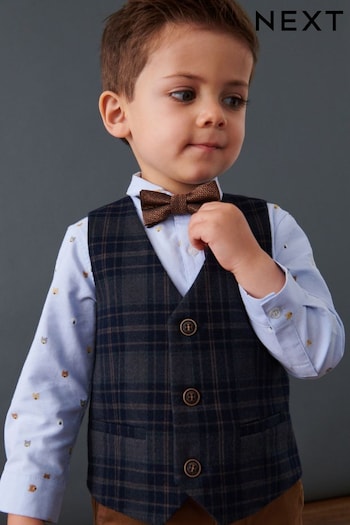 Navy Check Waistcoat Shirt 8tall and Bowtie Set (3mths-9yrs) (C22489) | £34 - £38