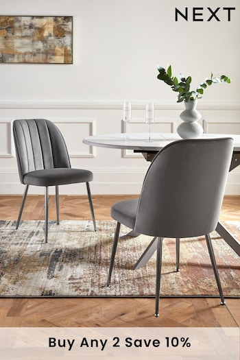 Set of 2 Soft Velvet Mid Grey Brushed Chrome Leg Stella Non Arm Dining Chairs (C22552) | £250