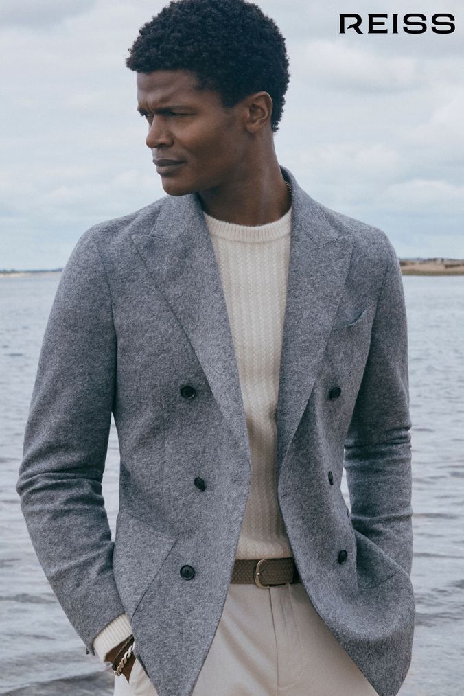 Mens grey double breasted coat store