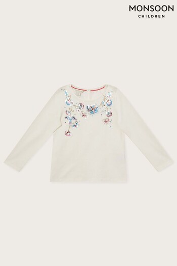 Monsoon Natural Sequin Floral Long Sleeve Top (C23152) | £20 - £24