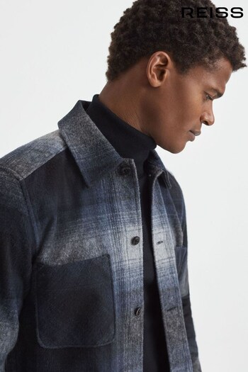 Reiss Blue Multi Idaho Wool Blend Check Overshirt (C23282) | £158