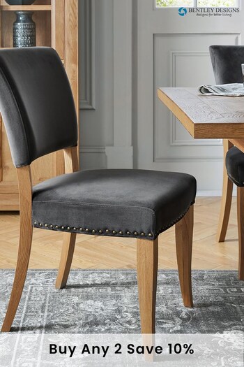 Bentley Designs Set of 2 Grey Kingswood Rustic Oak Upholstered Velvet Chairs (C23284) | £480