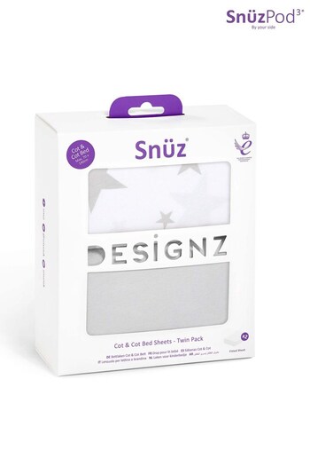 Snuz 2 Pack Grey Star Cot Bed Fitted Sheets (C23745) | £25