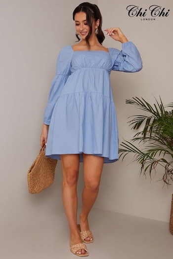 Chi Chi London Blue Puff Sleeve Dress (C23892) | £55